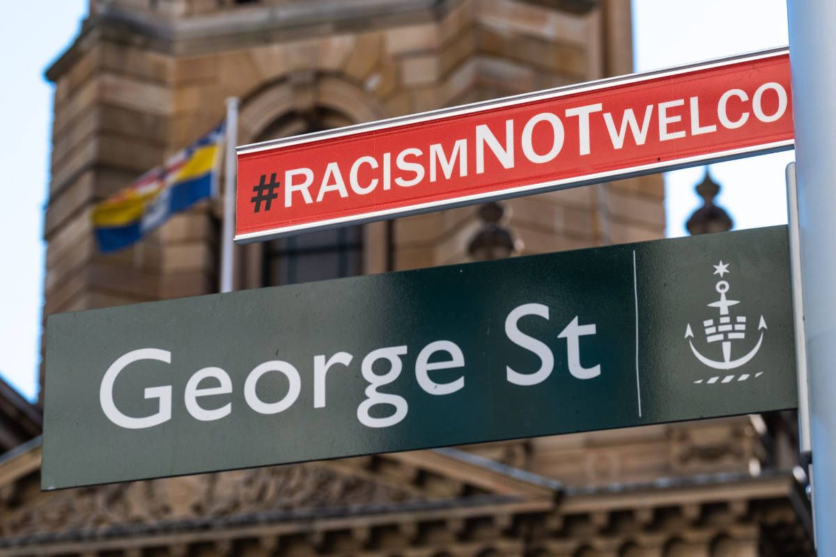#RacismNotWelcome sign George St Sydney